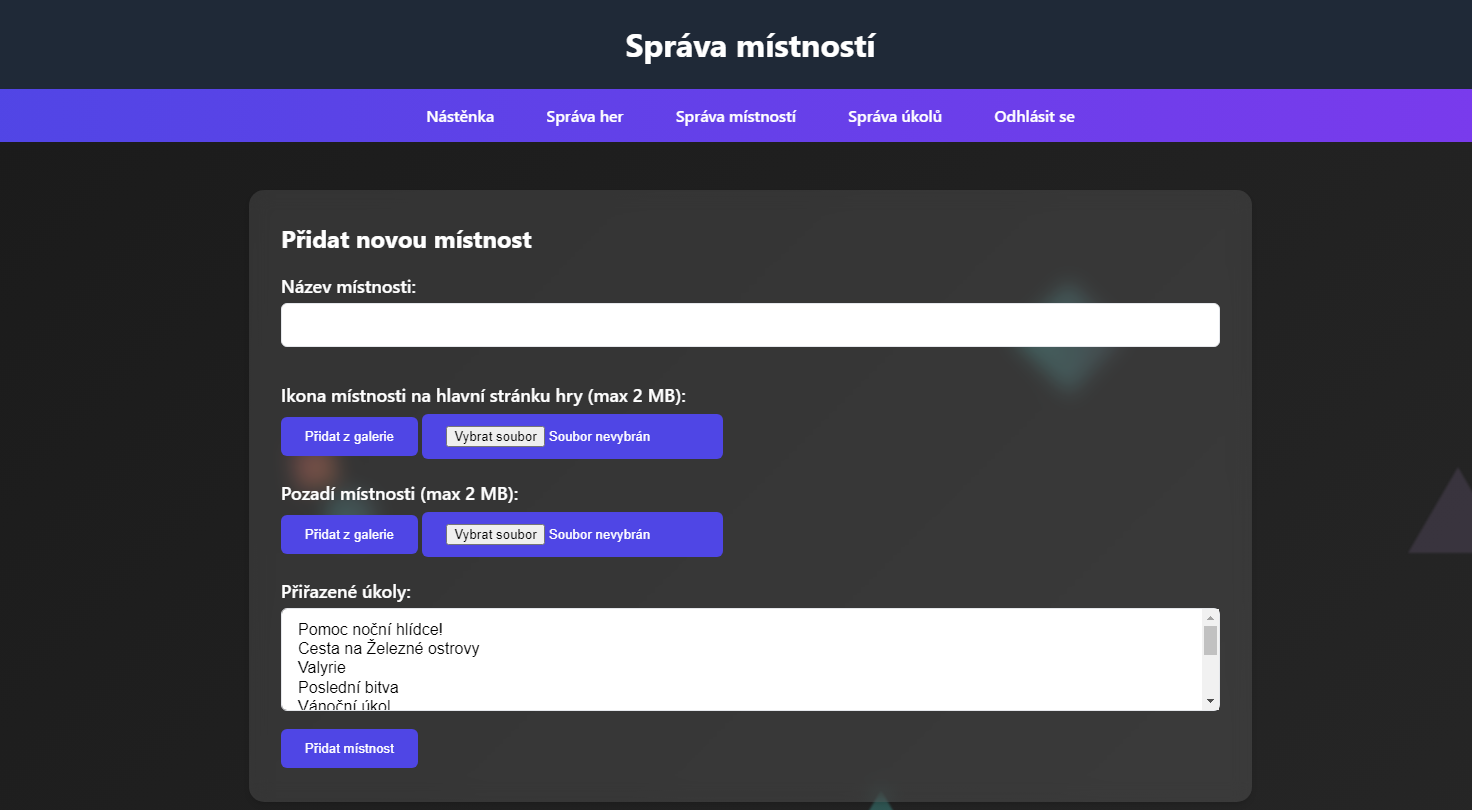 Ukázka administrace místnosti